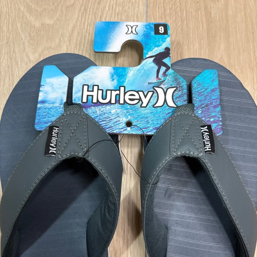 Hurley Mens Flip Flop Sandals Grey Charcoal Thong Summer Beach Shoes Size 9 NWT